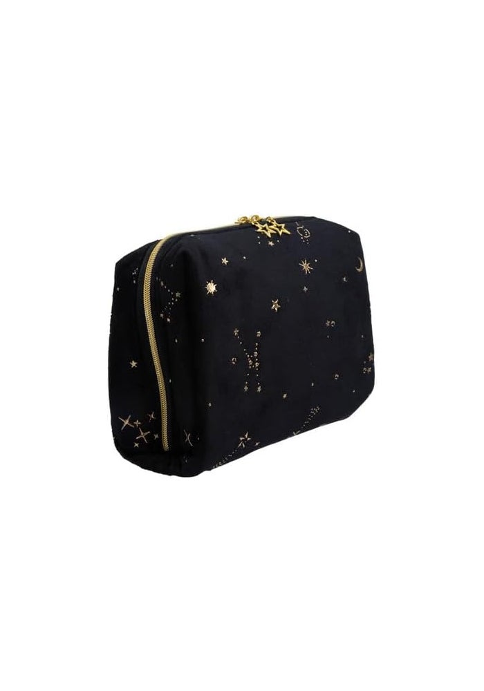 Daiso Velour Feel Pouch | Stars & Square Design | Black | Soft Zip Storage Pouch for Cosmetics & Accessories - Image 2